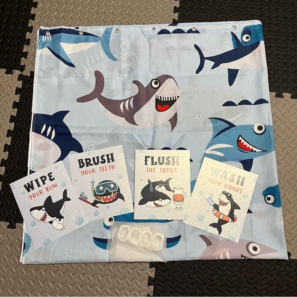 Kids shark bathroom decor.